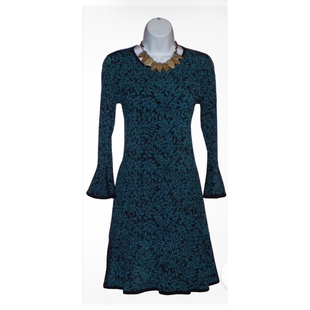 Michael Kors Fit Flare 90s Minimalist Bell Sleeve Retro Modern MIDI Dress Sz M‎